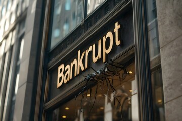 Obraz premium Building labeled ‘Bankrupt’ in bad condition – Representing financial struggles, business failure, and economic decline