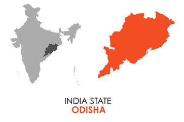 Fototapeta premium Odisha map of Indian state. Odisha map vector illustration. Odisha vector map on white background.