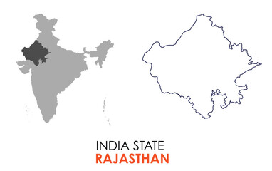 Fototapeta premium Rajasthan map of Indian state. Rajasthan map vector illustration. Rajasthan vector map on white background.