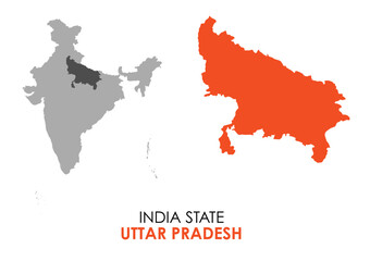 Obraz premium Uttar Pradesh map of Indian state. Uttar Pradesh map vector illustration. Uttar Pradesh vector map on white background.