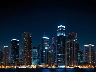 Obraz premium Night City Skyline with Modern Architecture and Reflections