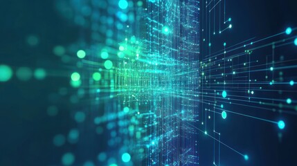 Fototapeta premium Digital abstract technology green data matrix with broad connection concept background wallpaper AI generated image