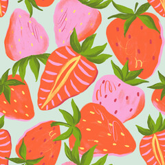 Seamless strawberry pattern with vibrant colors and cheerful design. Fresh, juicy berries, fruity summer vibes