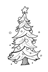 Illustration of a minimal simple festive christmas tree cartoon sketch white.