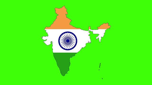 Animated India map with flag on green screen, India Flag and map animation, 4K,
