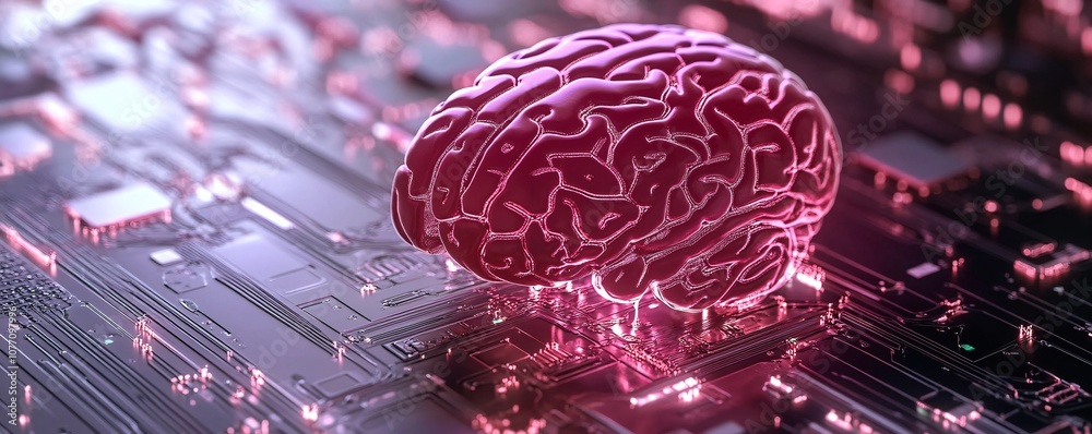 Aufkleber Artificial intelligence brain floating over motherboard circuit