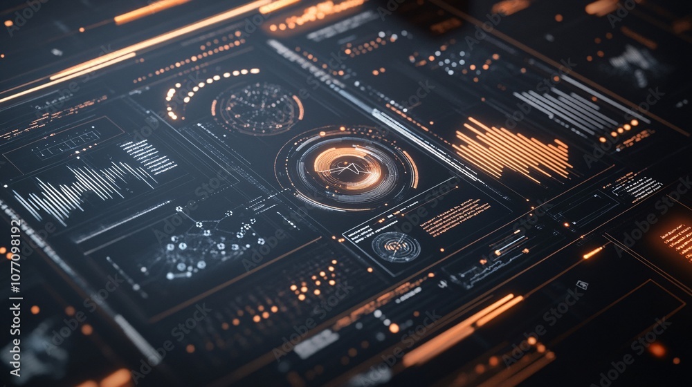 Poster Futuristic interface displaying complex data analysis and information processing