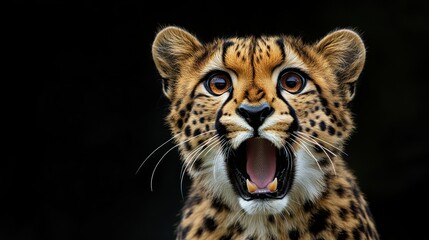 Fototapeta premium Animal funny cheetah open mouth shocked expression background wallpaper AI generated image