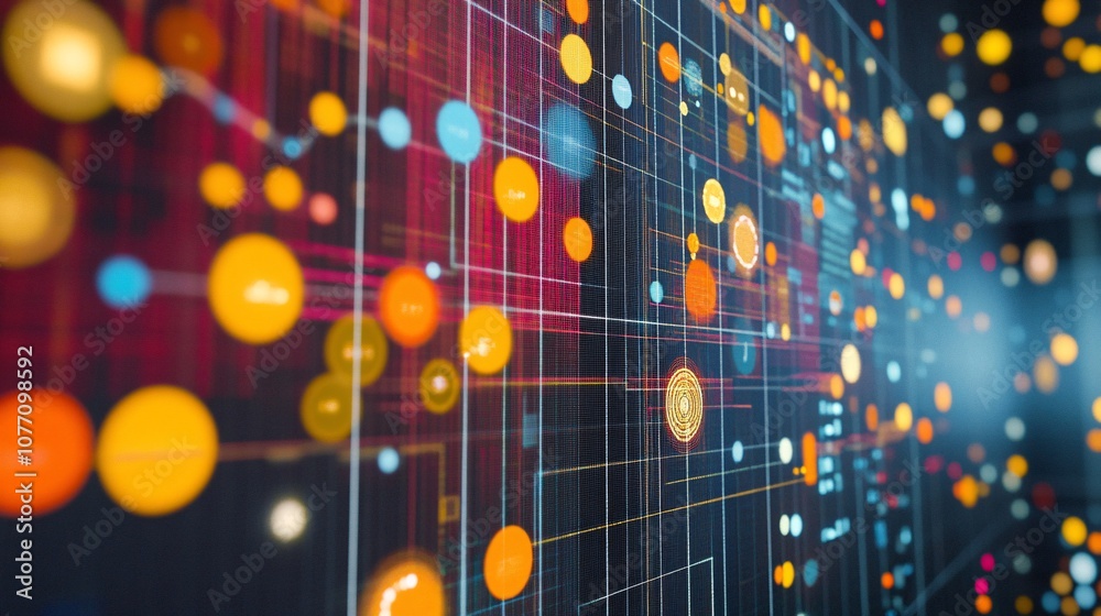 Poster Big data stream visualization showing digital information flowing through futuristic server room