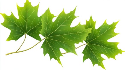 Obraz premium A branch of green maple leaves, fresh and vibrant, photorealistic with detailed veins, natural and clean, isolated on white background