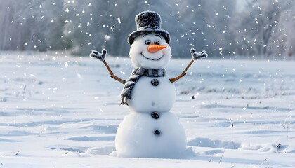 Fototapeta premium Frosty the Snowman in a Snowy Meadow 