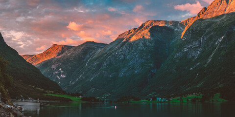 Sunset over the Oldevatnet lake (Oldevatnet - Jostedalsbreen - Norway)