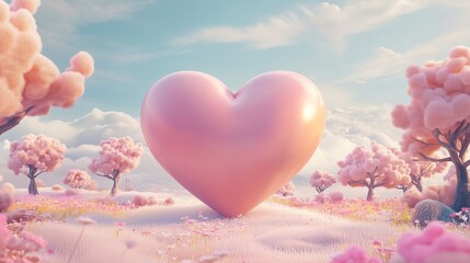 Obraz premium A huge pink love heart on a simple 3d background.