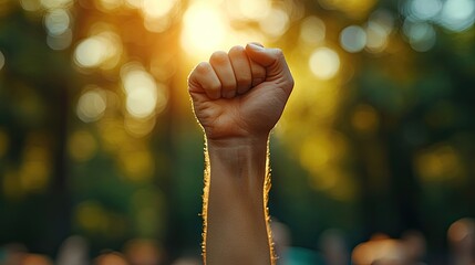Activists raise their fists in protest, fighting against ineffective climate policies and demanding action to protect the planet for future generations