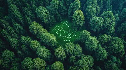 Fototapeta premium Aerial views of forests combined with technology concepts highlight the role of green innovation in ecology