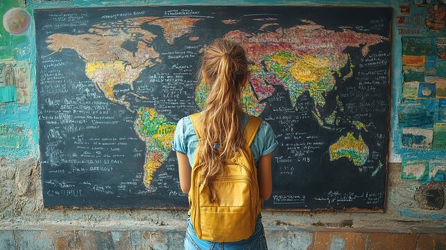An ecological campaigner writes words on a chalkboard to express their disappointment at the lack of progress on climate change