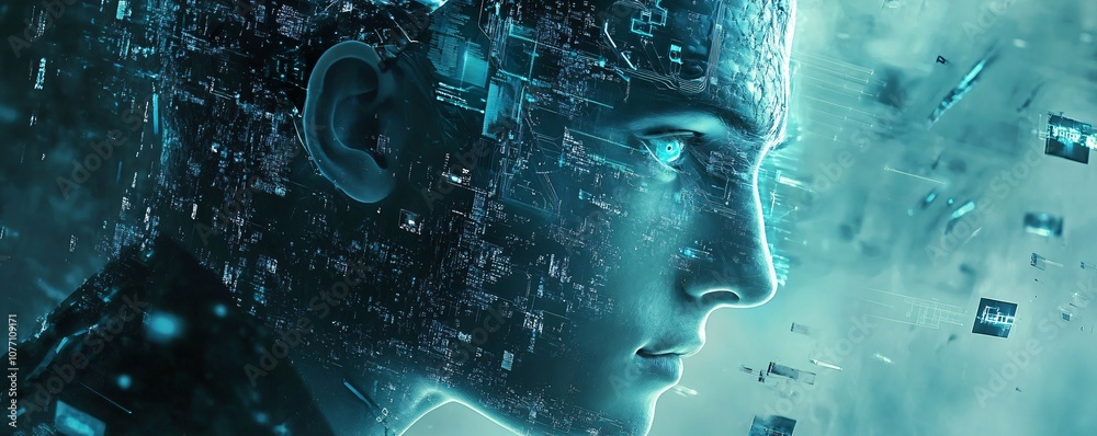 Poster Artificial intelligence processing data in a futuristic cyberspace