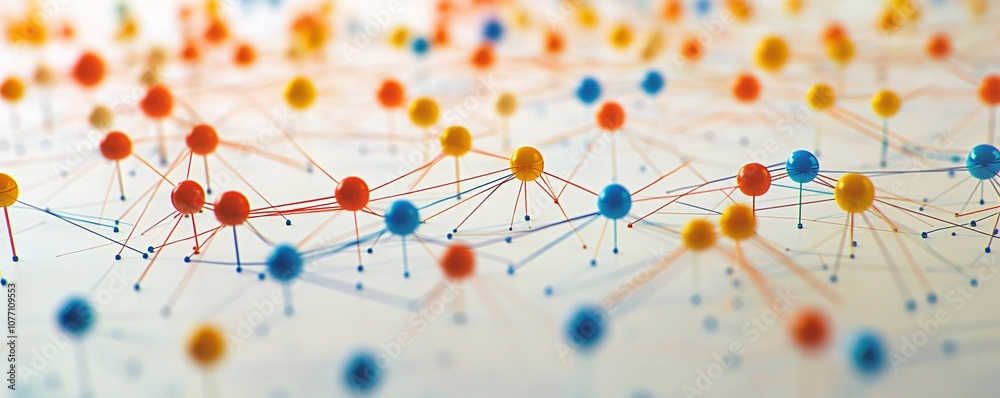 Aufkleber Network of colorful interconnected nodes representing data connections