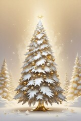 Obraz premium Christmas Tree in Creamy White and Gold Color Scheme on Shimmering Gold Background