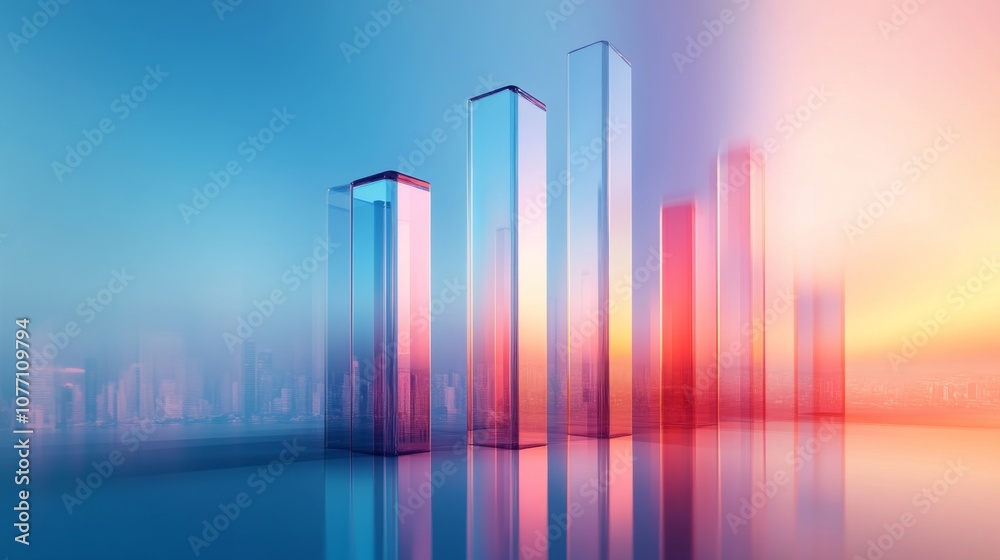 Aufkleber abstract representation of financial growth with colorful glass bar graphs reflecting light against 