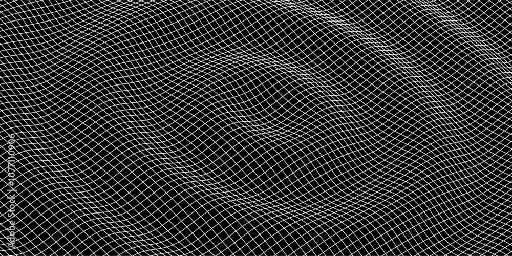 Poster Waves of particles. Lines technology background. Pattern for presentations. Liquid waves abstract template. Vector illustration