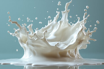 splashing while liquid isolated on blue background, Non-Newtonian fluid, milk splash close up