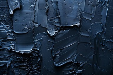  Many rough dark blue smears of acrylic oil paint on flat surface. Detailed photo textured...