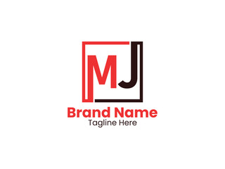 Rectangle MJ logo. MJ design. Black and red JM letter. JM letter logo design Initial letter MJ monogram logo. 