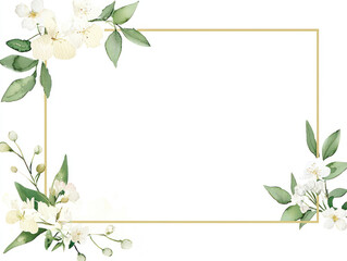 Fototapeta premium Minimalist Watercolor Frame with Gold Accents and Cherry Blossom Decoration