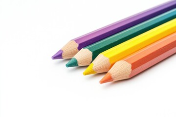Fototapeta premium Colored pencils arranged on a white background for creative art projects.