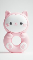 Naklejka premium Cute pink cat-shaped toy with round body, isolated on white background.
