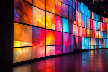 Large led projection screens. Colorful abstract background. Light show on the stage.