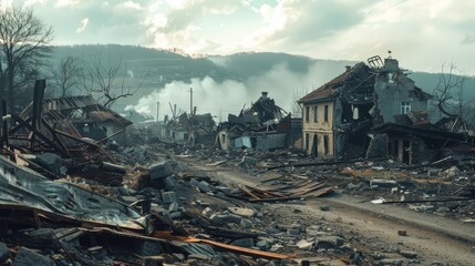 Fototapeta premium Destroyed buildings after a storm