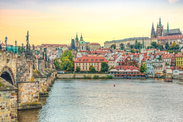 Fototapeta premium Prague, Charles Bridge during sunset
