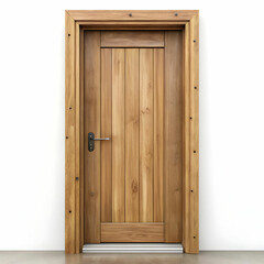 Obraz premium A rustic wood door isolated on a white background, showcasing its natural grain and texture.