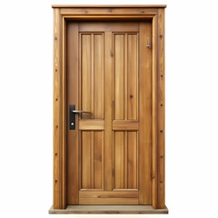 Obraz premium A rustic wood door isolated on a white background, showcasing its natural grain and texture.