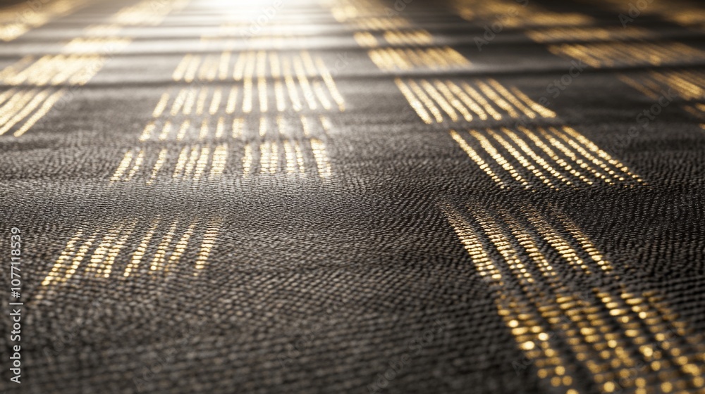 Poster Abstract Close-up of Textured Surface with Golden Lines Reflecting Light, Creating a Unique Pattern of Shadows and Highlights for Artistic or Decorative Use