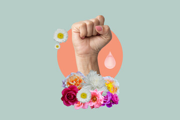 Hand fist show intention save species environment nature flower and water drops protection might...