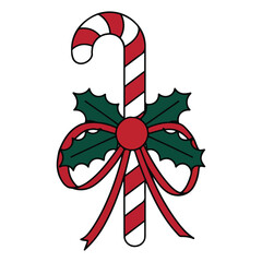 Traditional candy cane with holly and red ribbon decoration