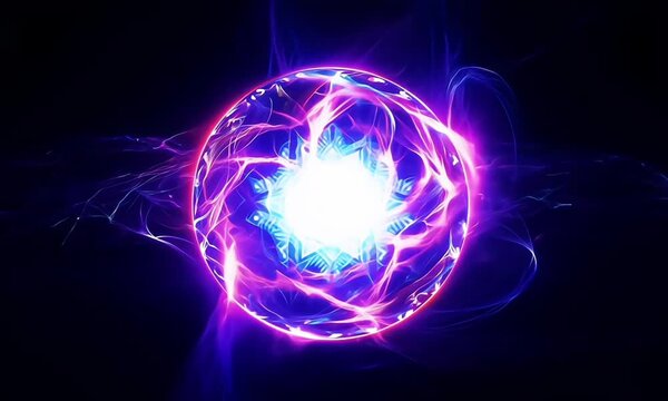 Illuminated fantasy plasma orb sphere with radiant energy tendrils