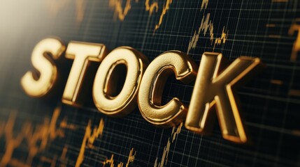 The gleaming golden word stock rests prominently on a dark background of fluctuating market graphs, reflecting the dynamic nature of finances and investment.
