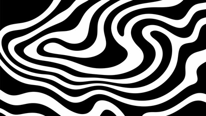 Wavy stripes create an optical illusion effect in a striking black and white geometric background, perfect for modern and abstract design projects