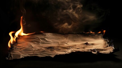 Paper slowly burns with black background. Its edges have burn marks.