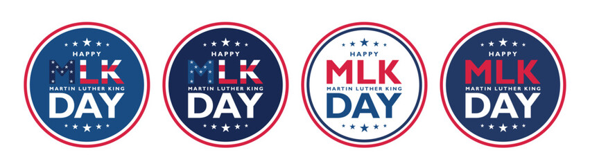 Set of Martin luther king jr. day text in round frame. MLK round label, sticker, emblem, design element of memorial day.