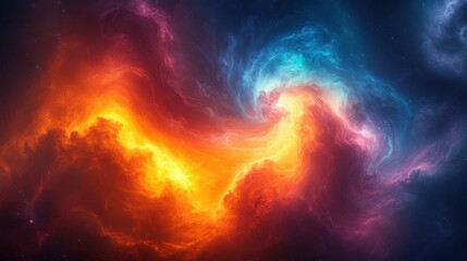 Fototapeta premium A stunning display of intertwined colors flows through the darkness, creating an ethereal galaxy filled with vibrant hues, evoking a sense of wonder and exploration.