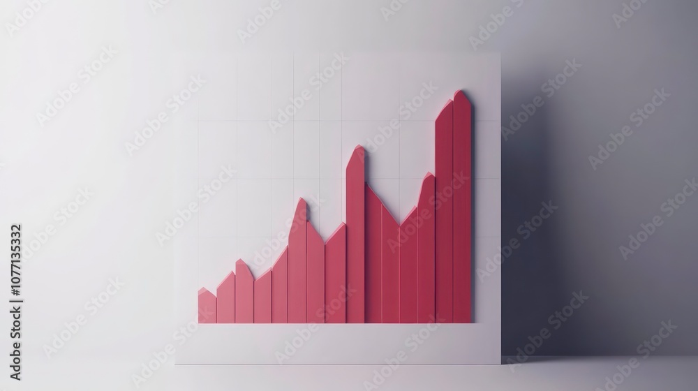 Aufkleber red 3d line graph rising on a white background.
