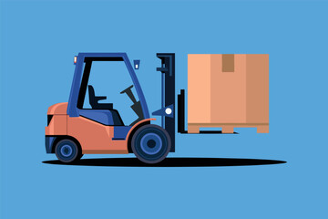 Vector illustration of a forklift on a blue background.