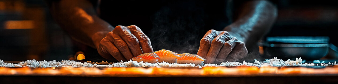 A chef preparing sushi. 