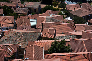 roof tiles historic houses in Molyvos on the island of Lesbos