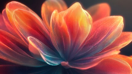 Fototapeta premium A vibrant, abstract flower with luminous petals showcasing a blend of colors and textures.